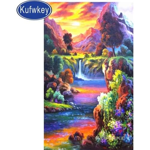 5d diamond painting landscape waterfall 3d diy full round square diamond painting cross stitch natural scenery home art gift