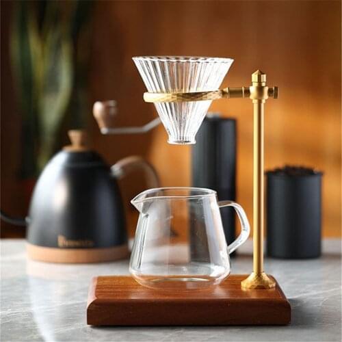Wooden Aluminum Alloy Hand Coffee Filter Holder Coffee Filter Dripper Pot Rack Filter Adjustable Rack Stand for Coffee Making