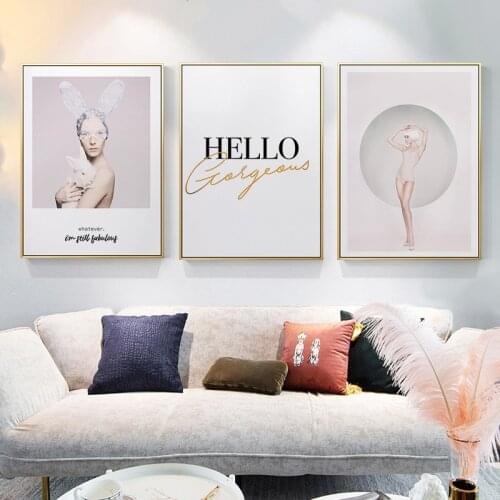 Aestheticism Bunny Girl rabbit Female model flower modern decorative Picture Canvas Wall Art Poster for room hotel office decor