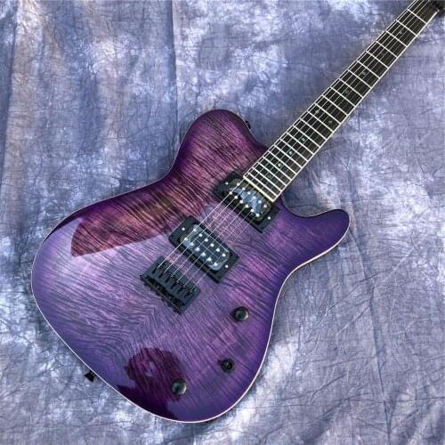 Purple Flame maple top TL Electric Guitar ,Abalone dots on rosewood fingerboard ,Maple Neck Tele Guitarra,Free shipping