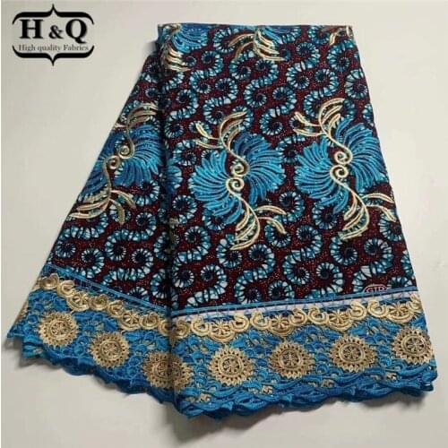H&Q 2021 Newest African Batik Tissue Cloth Lace Wax Brocade Printed Fabrics Guipure Ankara Lace Materials 6 Yards Sewing H0641