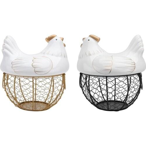 Ceramic Iron Chicken Egg Basket Holder Snack Fruit Sundries Storage Box Hen Ornaments Container Organizer Rack