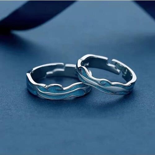 Fashion Couple S925 Silver-plated Epoxy Sea and Land Long Distance Love Personality Adjustable Rings Love Anniversary Gift J342