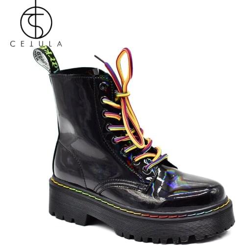 Fashion Women Boots Lace up Casual Platform Women Ankle Boots Ladies Shoes Colorful Punk Autumn Short Ankle Motorcycle Boots New