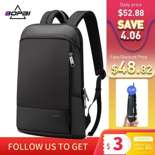 BOPAI Men Backpack Thin Back Pack Slim Laptop Backpack Men Office Work Business Bag Unisex Black