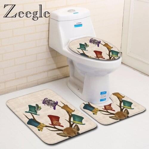 Zeegle Printed Bath Mat Set Toilet U Type Mat Home Decoration Foot Rug Polyester Bathroom Entrance Mat Floor Rug Pedestal Rug
