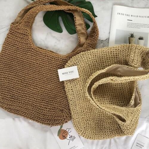 New Solid Color Straw Bag Simple Fashion Woven Bag Beach Bag Ladies Casual Womens Bag