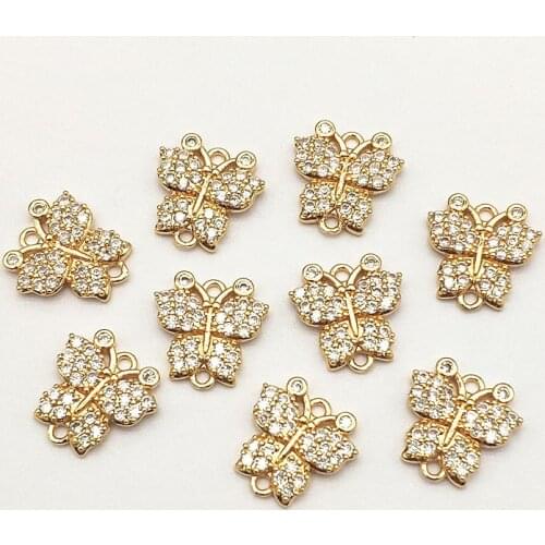 New arrival! 14x13mm 50pcs Cubic Zirconia Butterfly Charm For Handmade Necklace Earring DIY Parts Jewelry Findings & Components