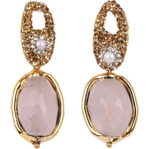 New Design Freshwater Pearl Pink Angular Crystal Color Gold Rhinestone Dangle Earrings for Women Statement Jewelry Bijoux Gift