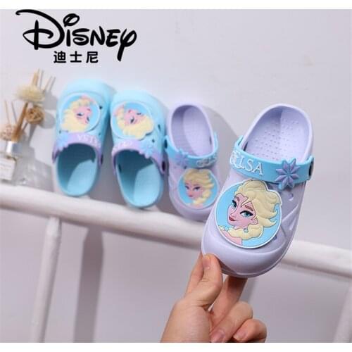 Original Disney 2021 Cute Cartoon Summer Slippers Princess Elsa Indoor Crocs Beach Sandals Antiskid Shoes Gift for Girls