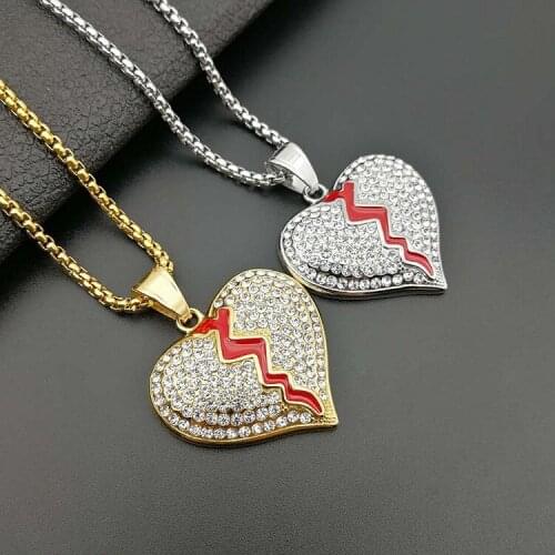 Red oil Heart 316L stainless steel Necklace & Pendant Gold Silver Color Cubic Zircon Mens Women Hip hop Jewelry For Gift
