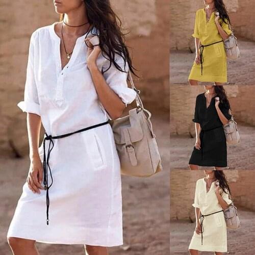 Fashion Summer Dress 2019 New Solid Shirt Dress Loose Mini Robe Femme Vestidos White Dress New summer clothes for women