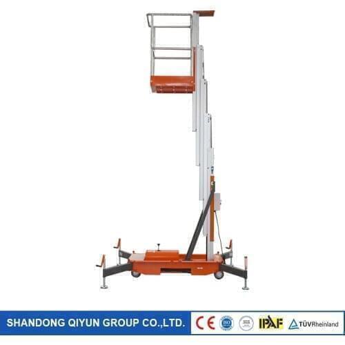 Qiyun 10m 8m metal duct lifter aluminum alloy lifting platform single mast lifting platform for sale