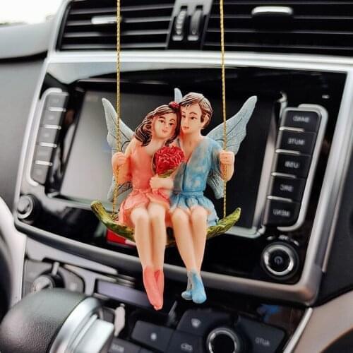 Lovers Flower Fairy Car Pendant Swing Romantic Couples Fairy Rear View Mirror Hanging Accessories Car Ornament Gifts for Ladies