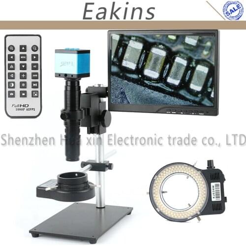 Full Metal Stand Holder HD 10X - 200X Zoom Lens 20MP 1080P Industrial Recorder Video Microscope Camera Set Monitor Work System