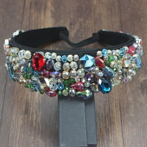 Vintage Luxury Handmade Colorful Crystal And Pearl Headband Rhinestone Hairband Diamante Headdress For Women Wedding Party