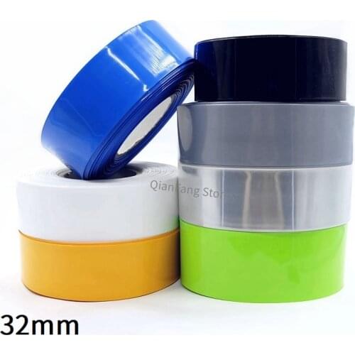 PVC Heat Shrink Tube 32mm Width Blue Multicolor Shrinkable Cable Sleeve Sheath Pack Cover for 18650 Lithium Battery Film Wrap