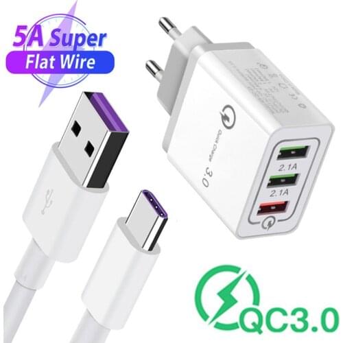9V Wall adapter 5A USB Fast Type C Charge Cable For Huawei P40 Samsung A71 Honor 20 10 Xiaomi Redmi Note 9s Phone tablet Charger