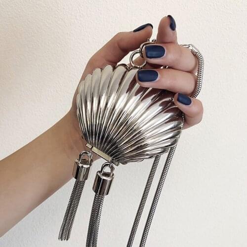 High Quality Silver Metal Shell Shoulder Bag Women Bags Mini Shell Crossbody Bags For Women Clutch Bag Coin Purses Coin Bags New