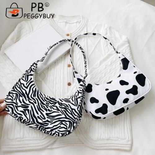 Elegant Animal Pattern Printing Crescent Bags Small Zipper Women Underarm Travel Shopping Bags Nylon Shoulder Bags