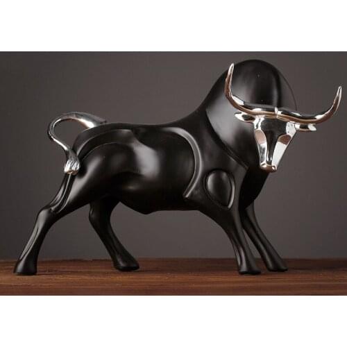 Creative Black Red Cow Bull Birthday Gift Resin Crafts Handicraft Cattle Morden Animal Figurines Miniatures Fengshui Home Decor