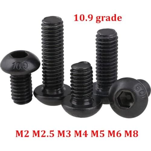 50pcs 5pcs grade 10.9 Black Button head screw ISO7380 M2 M2.5 M3 M4 M5 M6 M8 Hex Socket Round Button Head Screws Allen Bolts