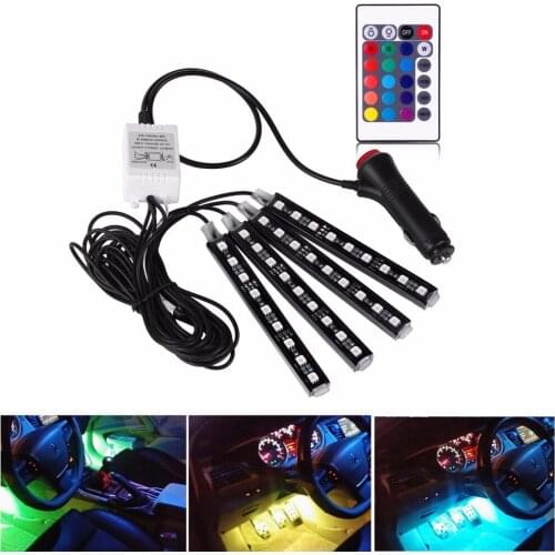Xenplus 4Pcs 12V Car RGB LED DRL Strip Light 5050SMD Car Auto Remote Control Decorative Flexible LED Strip Atmosphere Lamp Kit