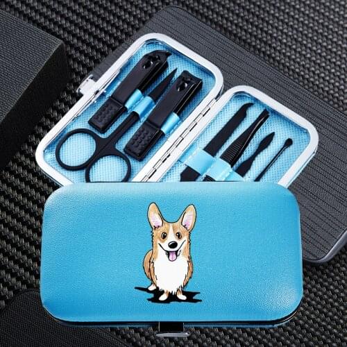 Funny Cute Dog 7pcs Manicure Nail Clipper Sets Portable Travel Stainless Steel Trimmer Clippers Cutter Scissors Accessories Tool