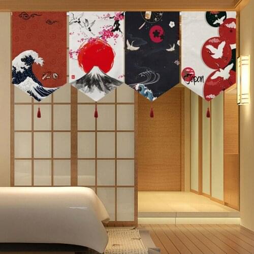Japanese Mount Fuji Crane Door Curtain Living Room Kitchen Partition Curtain Izakaya Tea Room Decoration Flag Short Curtain