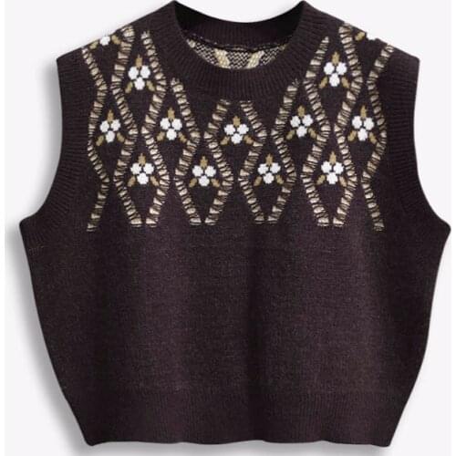 Japanese fashion flower jacquard knitted waistcoat womens soft sweater outer wear autumn and winter woolen vest waistcoat