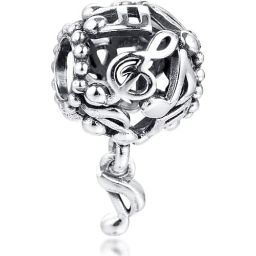 QANDOCCI 925 Sterling Silver Openwork Music Notes Charm Beads Fits Original Pandora Charms Bracelets for Women Fashion Jewelry