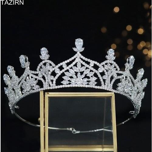 Elegant Crowns Trendy Zirconia Tiaras Woman Headpieces 2021 Newest Crystal Princess Diadem For Party Bride Wedding Accessories