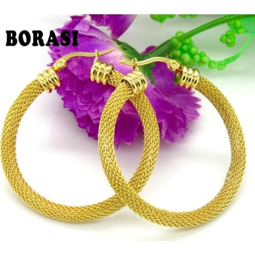 3 Size Gold Color Women Gift Sale Fashion Jewelry Stainless Steel Mesh Wives Round Fancy Drop Earrings