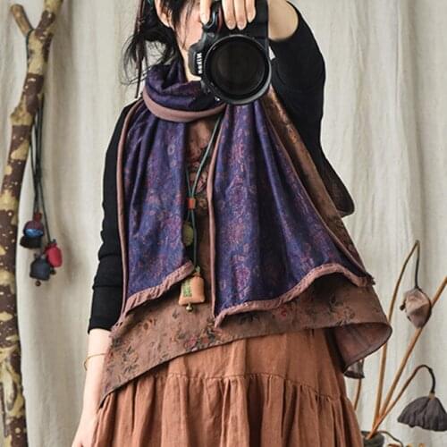 Johnature 2021 Autumn Retro Patchwork Women Vintage Scarfs Cotton Comfortable Chinese Style 12 Color Women Print Floral Scarf