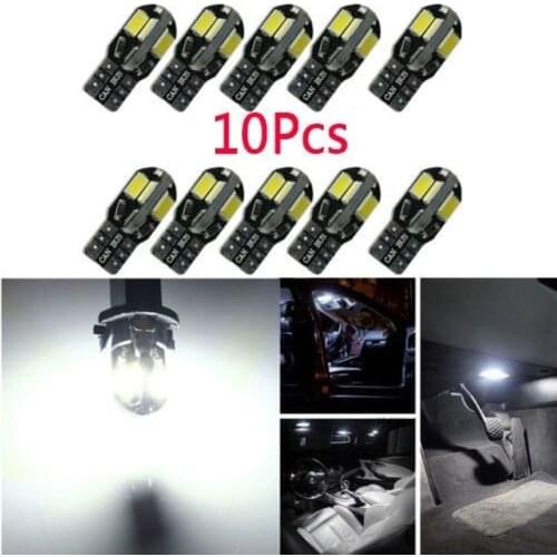 10Pcs T10 LED Canbus W5W Led Bulbs 168 194 6500K White Signal Lamp Dome Reading License Plate Light Car Interior Lights Auto 12V
