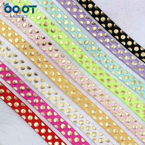 16mm,10 yards Hot gold dots Elastic Foldover Elastics Stretch Hair Ties Headbands for Baby Girls Hair Bow,E-20508-915