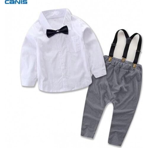 2Pcs Set Kids Baby Boys Long Sleeve Shirt Tops+Pants Overall Outfit Clothes Set Baby Boy Gentleman Formal Clothes