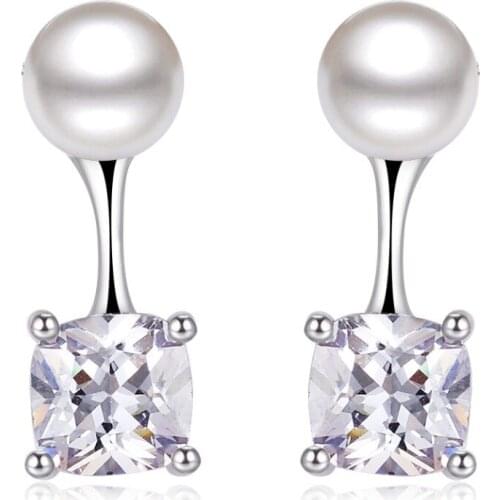 2019 NEW 6MM Pearl jewelry Earrings For Women 30% of silver color with CZ crystal Lovely Pearl Earrings Wedding Birthday gift