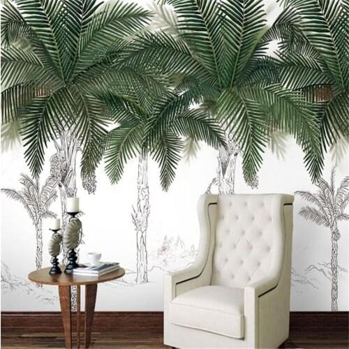 Custom 3D Mural Wallpaper Southeast Asia Tropical Palm Tree Wall Green Coconut Plant Leaf Home Decoration Painting Wallpaper