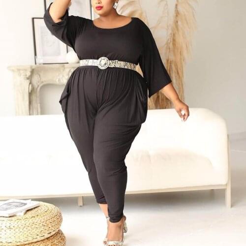 4XL/5XL Autumn Womens Casual Loose Clothing Slim High Waist Long Sleeve Jumpsuits with Pocket Flare Trouser Plus Size Jumpsuit