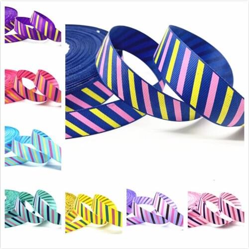 5 Yards 25mm Printed Color Stripes Grosgrain Ribbon for Gift Wrapping Wedding Decoration Hair Bows DIY #Ro