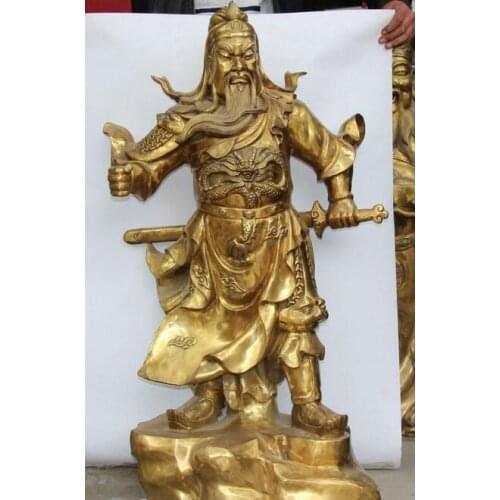 95CM Chinese Bronze Dragon Lion Guan Gong Yu Warrior God Guangong Statue