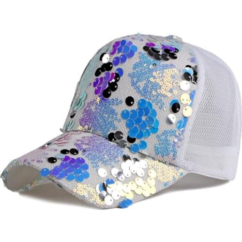 New Style Fashion Sequin Women Baseball Cap Hollow Design Breathable Sun Hat Outdoor Adjustable Ladies Beach Mesh Caps Wholesale