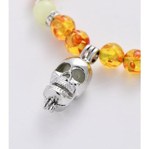8mm Stone Bracelet Noctilucence Bracelet Skull Pendant Bracelet For Women Gifts