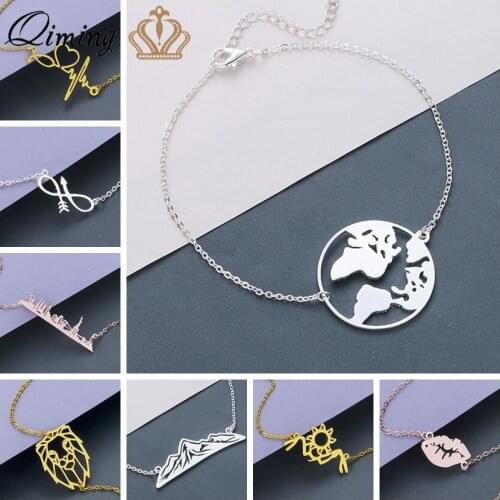 Stainless Steel Lion Sun Earth Infinity Bracelets For Women Heartbeat Bangles Bracelet Female Jewelry Girls Gift