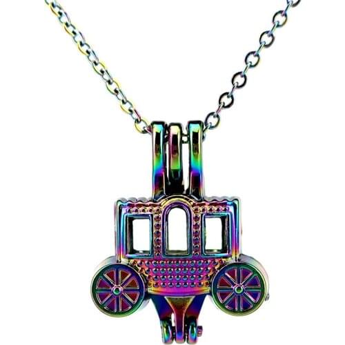 C878 COLORS Carriage Cage Necklace Pendant Aroma Essential Oil Diffuser Locket Necklace