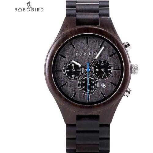 Bobo Bird Wood Mens Watches for Man Watch Quartz Wristwatch Luminous Chronograph Male Watch for Man Orologio Uomo