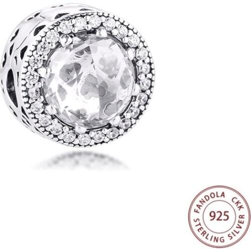CKK Fit Pandora Bracelet 925 Sterling Silver Radiant Hearts Crystal Clip Charm Beads for Jewelry Making Berloque