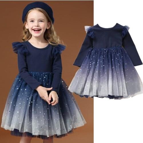 Kids Princess for Girl Autumn&Winter Long Sleeve Children Clothing Sequined Girls Dresses for Birthday Tulle Wedding Vestidos