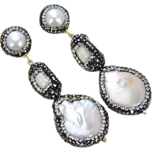 GG Jewelry 26MM White Coin Pearl Earrings 925 Silver Stud